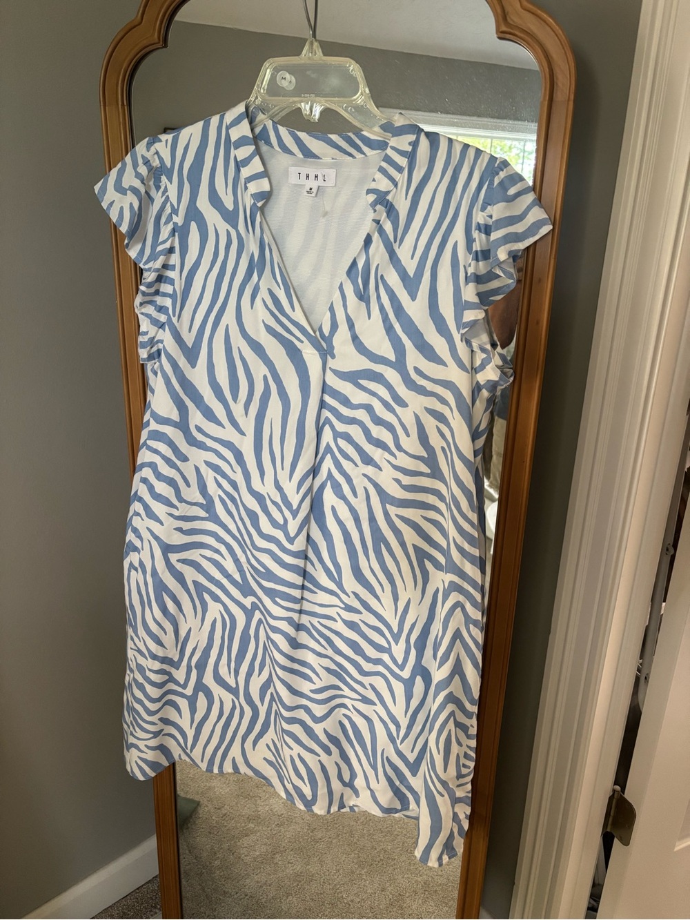 THML Blue and White Zebra-Print V-Neck Tunic Dress